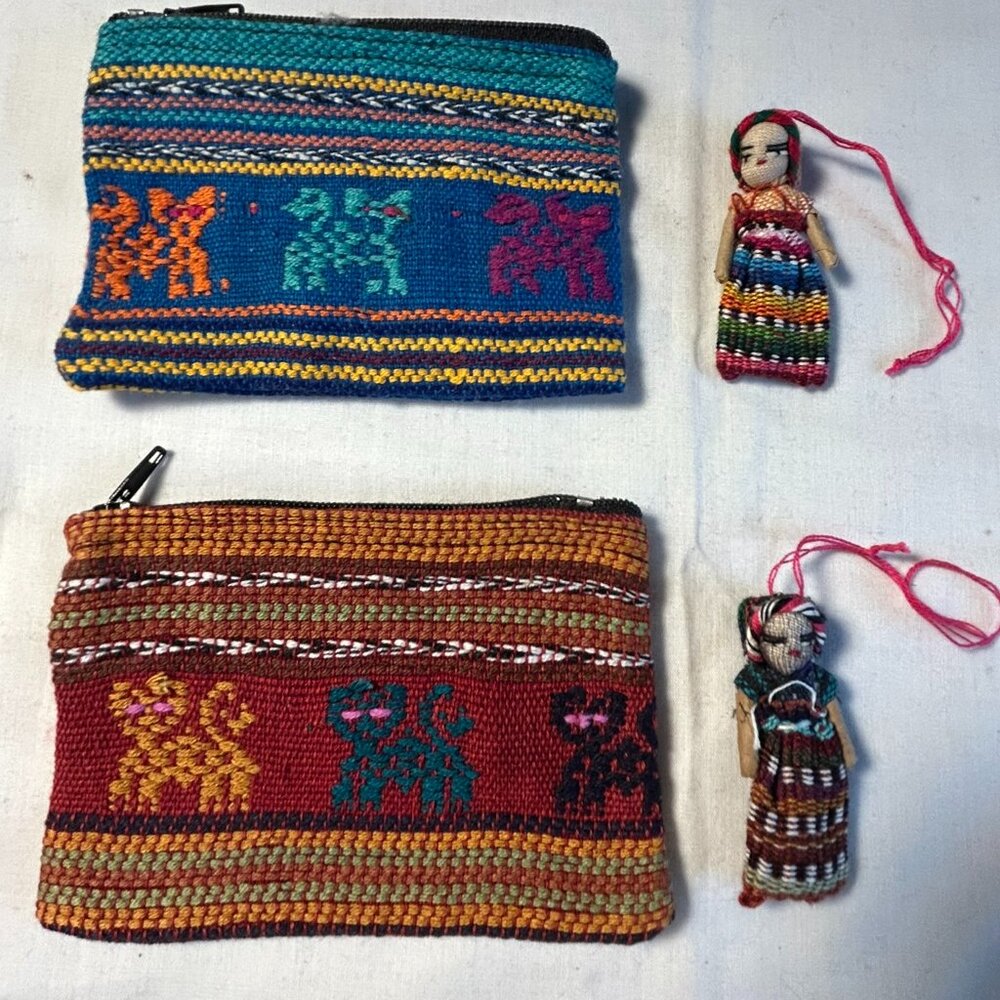Vintage Pair of Guatemalan Coin Purses w/matching dolls